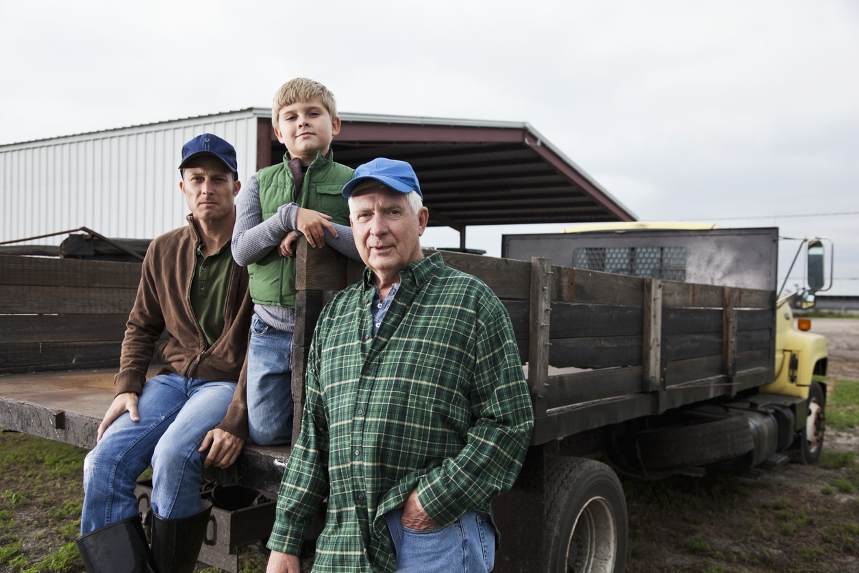 Multi-generation family working on the farm
