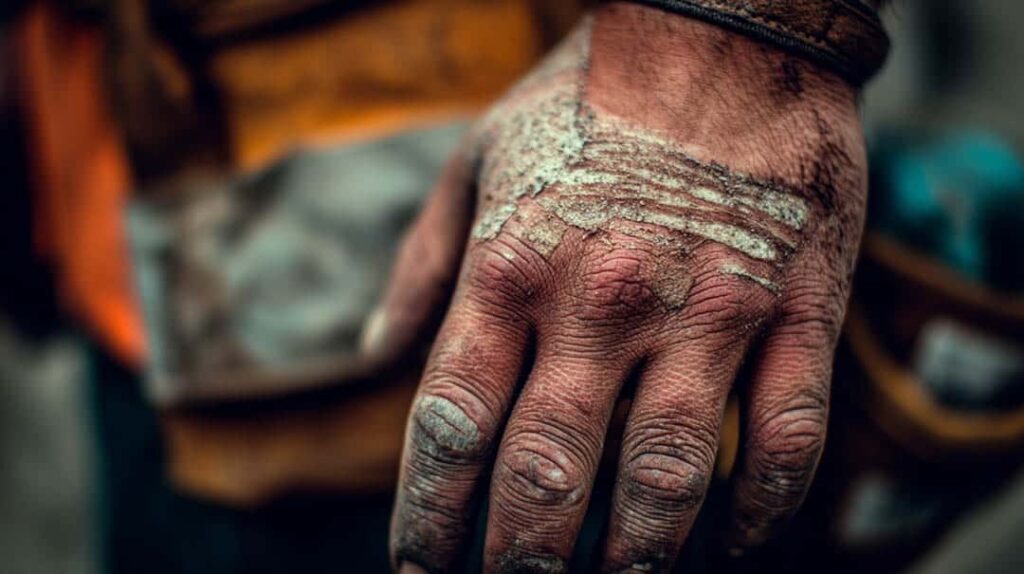 a close up of a construction workers hand