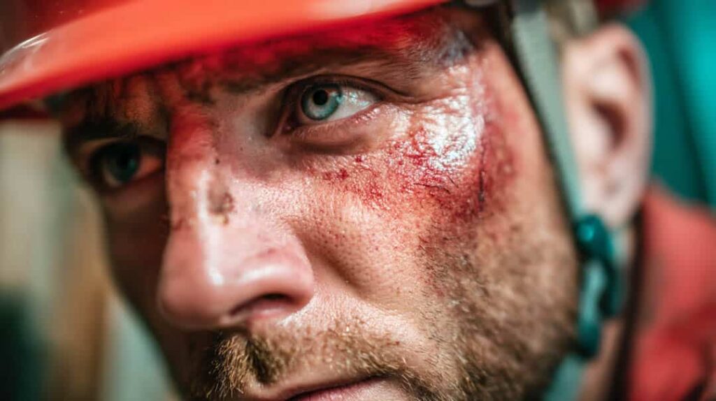 a close up of a man with a bruised face