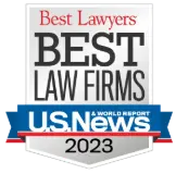 A badge reading “Best Lawyers Best Law Firms U.S. News & World Report 2023” in black, red, blue, and white.